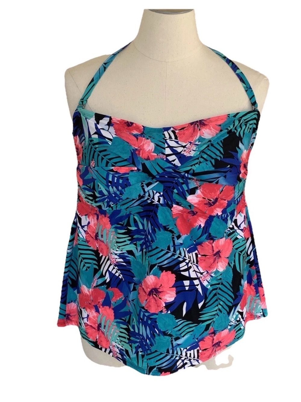 Catalina Tankini Swim Top 3X 22W 24W Cross Front Tropical Flower Swimsuit Halter